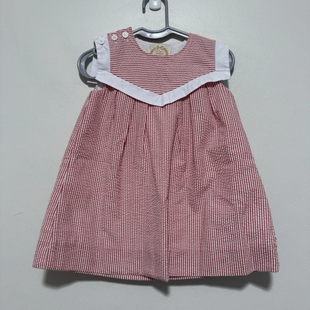 TBBC Beaufort Bonnet Company Sarah Sailboat Red Stripe Dress 18-24 Months
